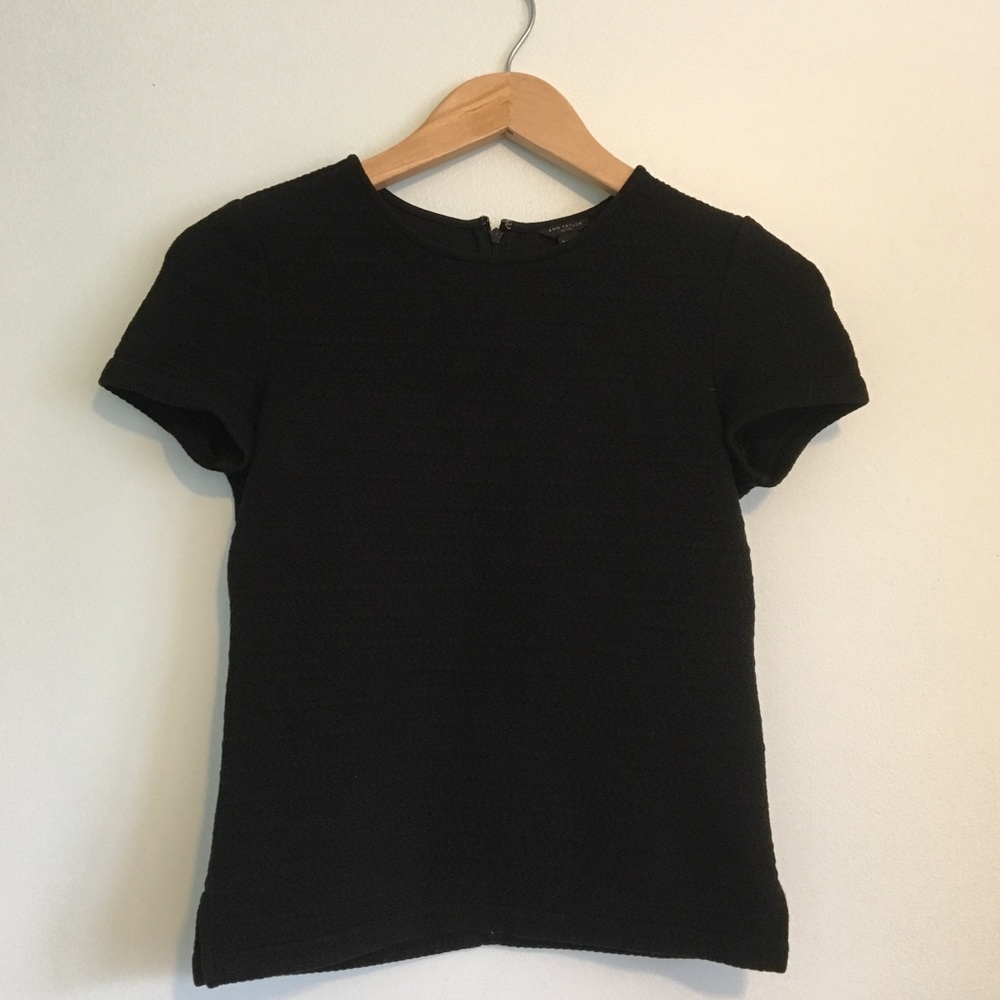 Ann Taylor Petite Black Textured Short Sleeve Top